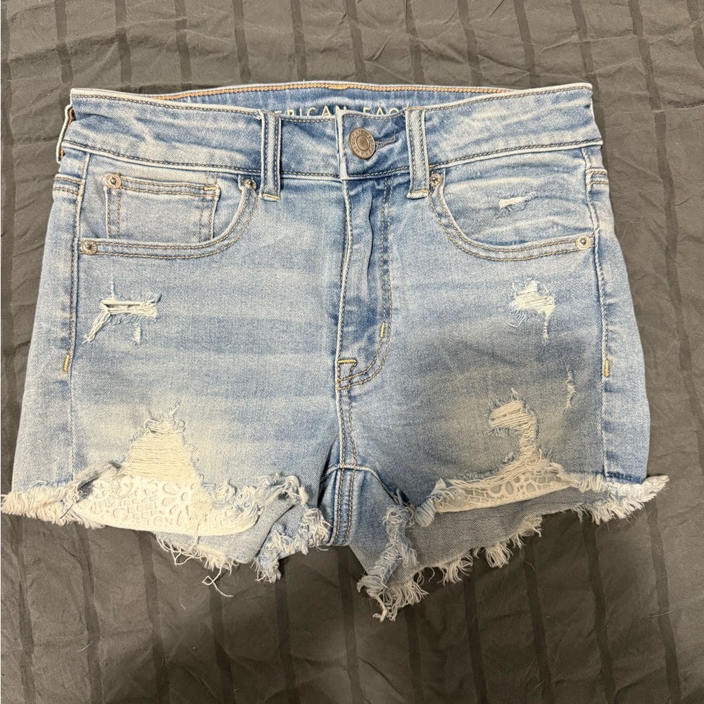 American Eagle Outfitters Women's Ripped Jean Shorts - Light Blue